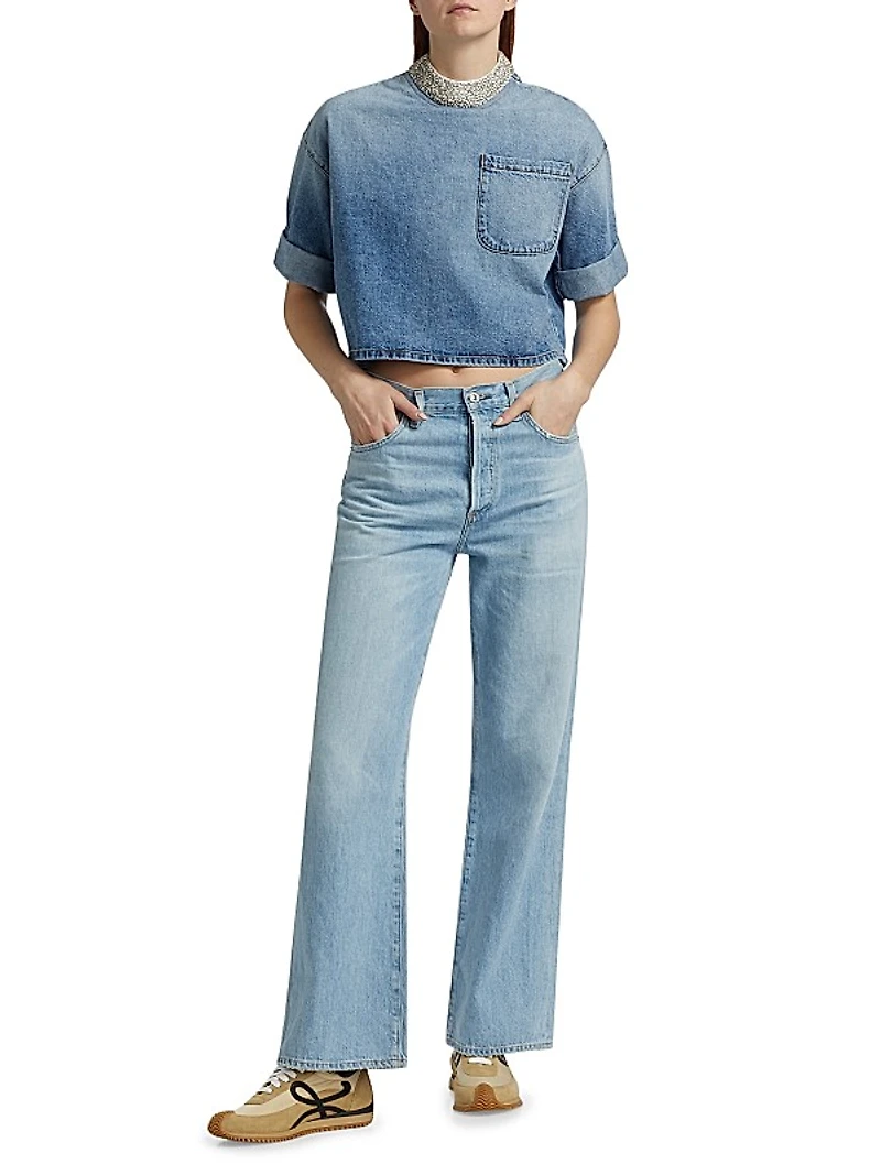 Ex T Embellished Denim Crop T-Shirt