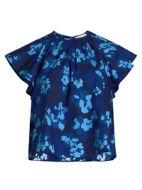 Rumi Floral Cotton Poplin Short-Sleeve Blouse