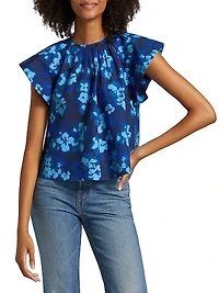 Rumi Floral Cotton Poplin Short-Sleeve Blouse
