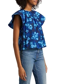 Rumi Floral Cotton Poplin Short-Sleeve Blouse