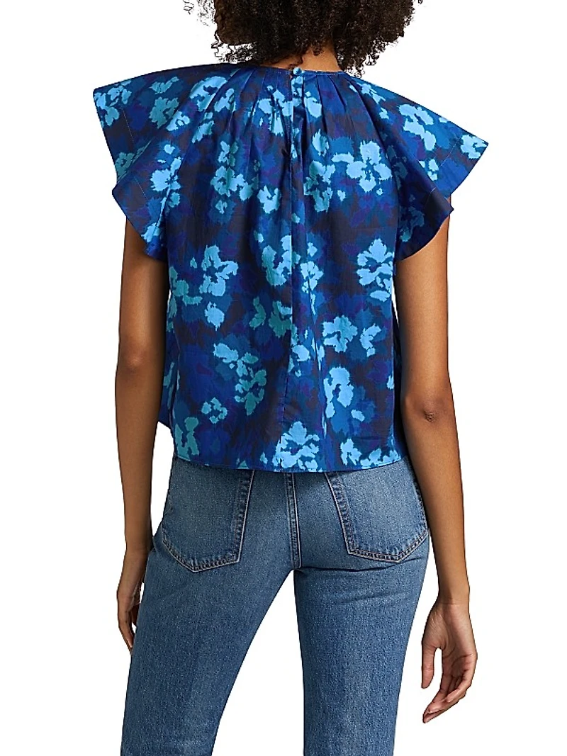 Rumi Floral Cotton Poplin Short-Sleeve Blouse