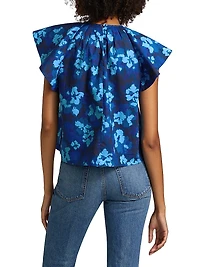 Rumi Floral Cotton Poplin Short-Sleeve Blouse