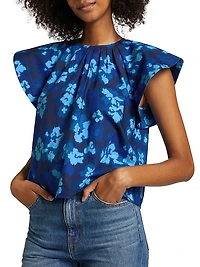 Rumi Floral Cotton Poplin Short-Sleeve Blouse