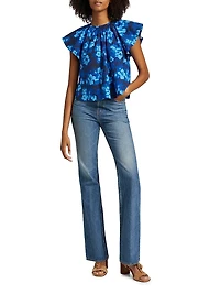 Rumi Floral Cotton Poplin Short-Sleeve Blouse