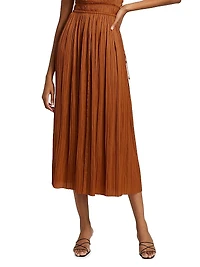 Ineze Pleated Satin Midi-Skirt