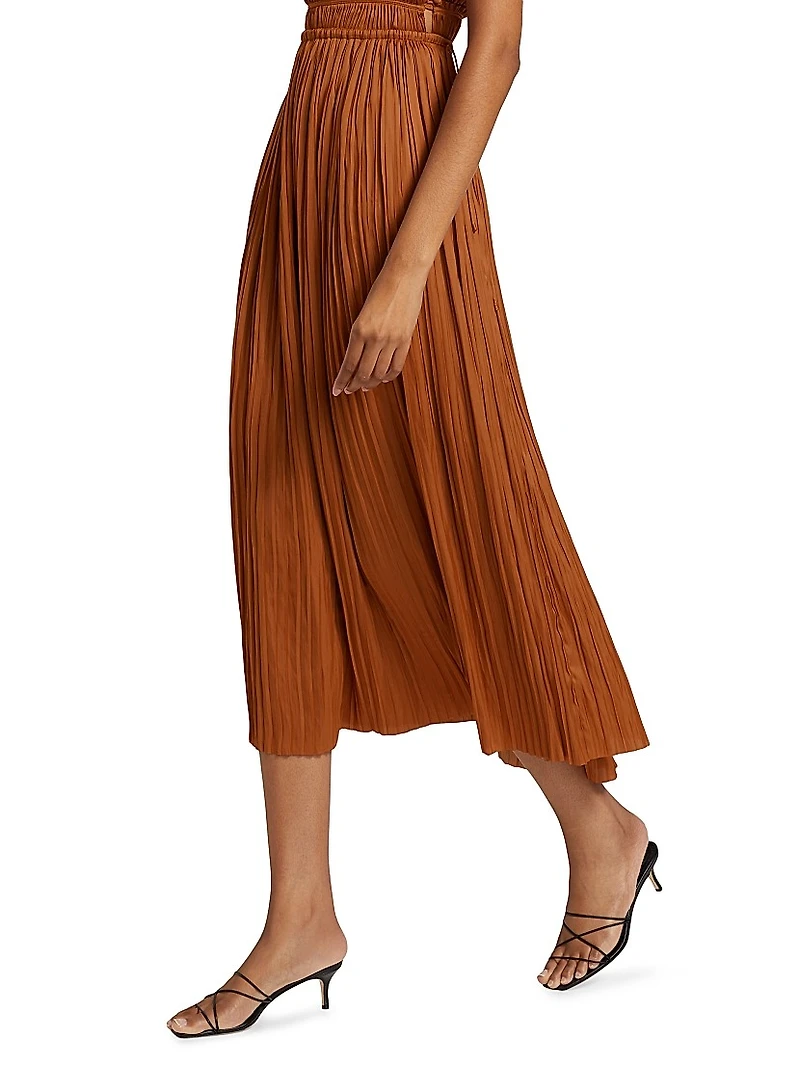 Ineze Pleated Satin Midi-Skirt