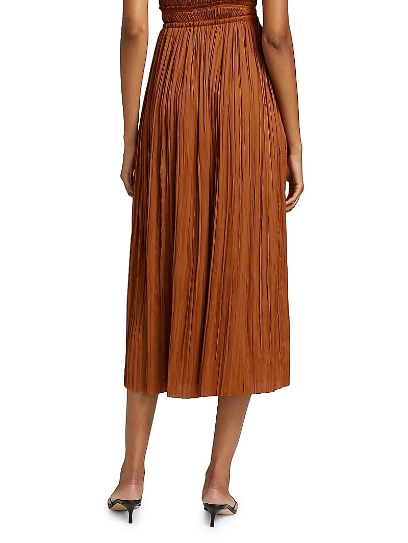 Ineze Pleated Satin Midi-Skirt