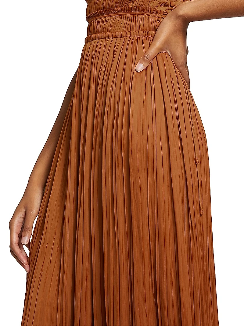 Ineze Pleated Satin Midi-Skirt