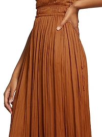 Ineze Pleated Satin Midi-Skirt
