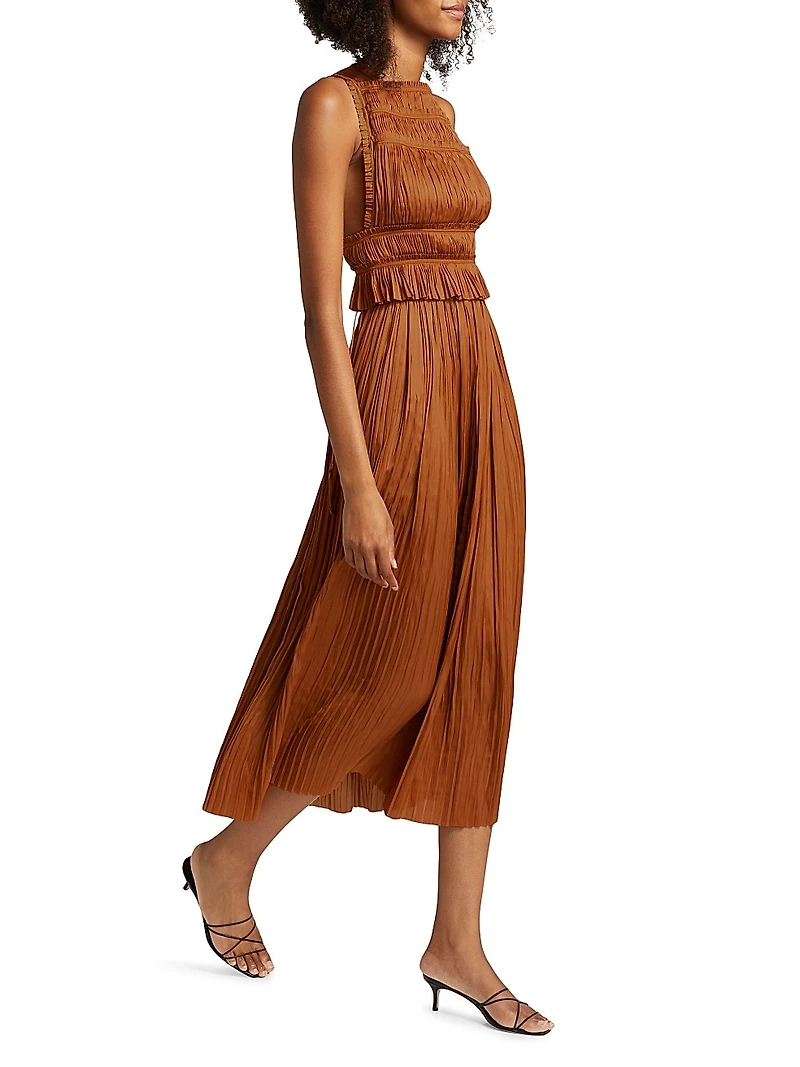 Ineze Pleated Satin Midi-Skirt