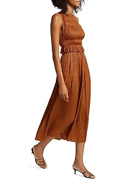 Ineze Pleated Satin Midi-Skirt