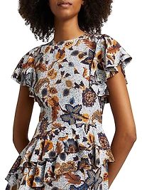 Amaia Floral Ruffled Silk Midi-Dress