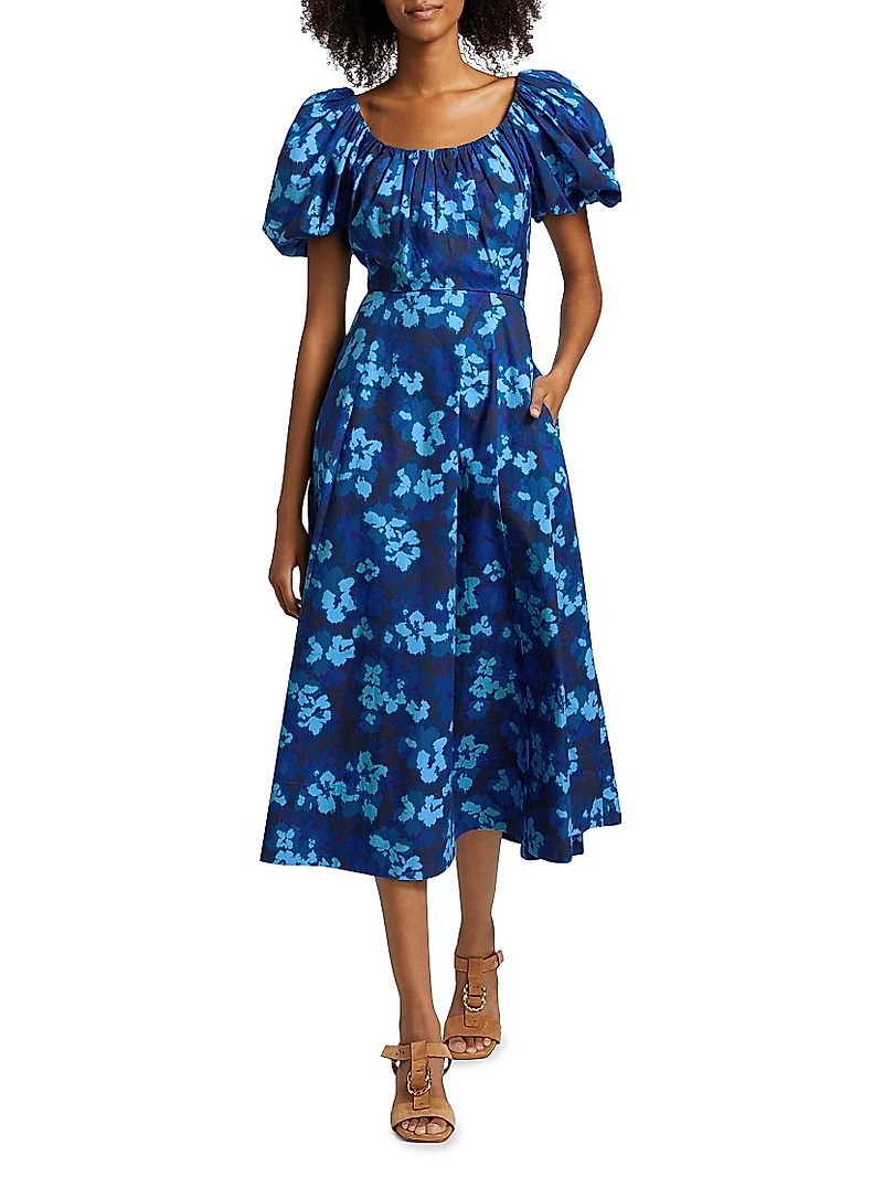 Imara Floral Cotton Poplin Midi-Dress