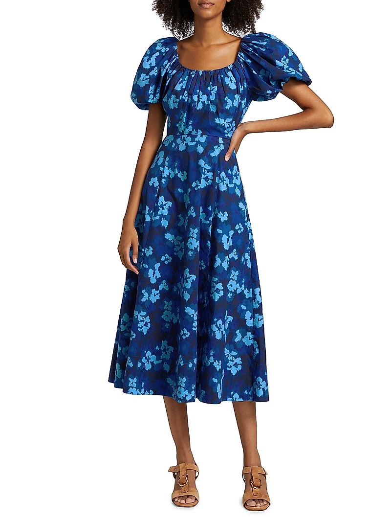 Imara Floral Cotton Poplin Midi-Dress