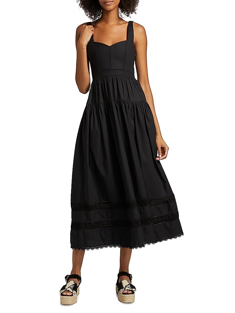 Isadora Quilted Cotton Fit & Flare Midi-Dress