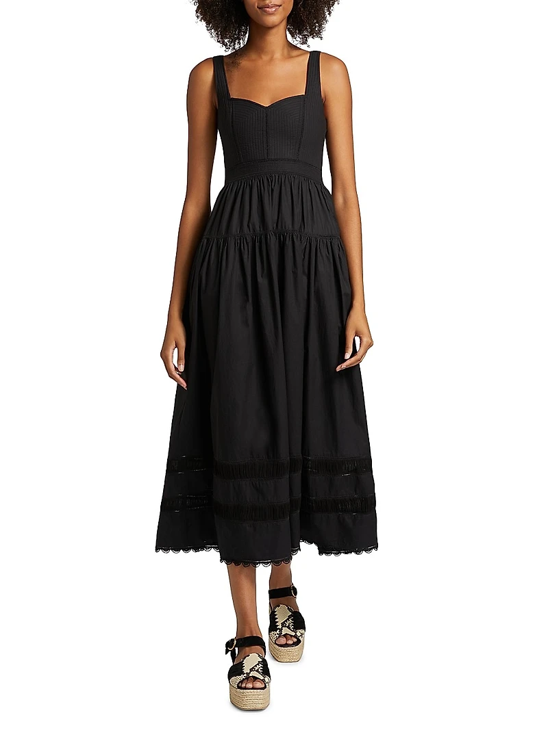 Isadora Quilted Cotton Fit & Flare Midi-Dress