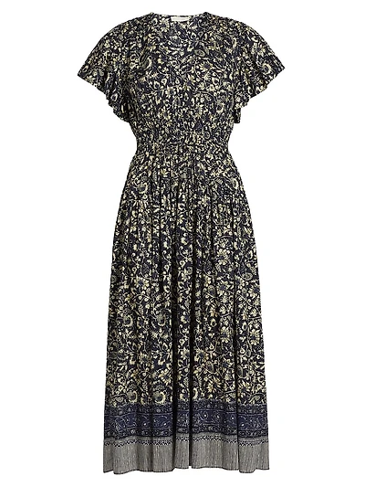 Lyria Floral Cotton-Blend Midi-Dress
