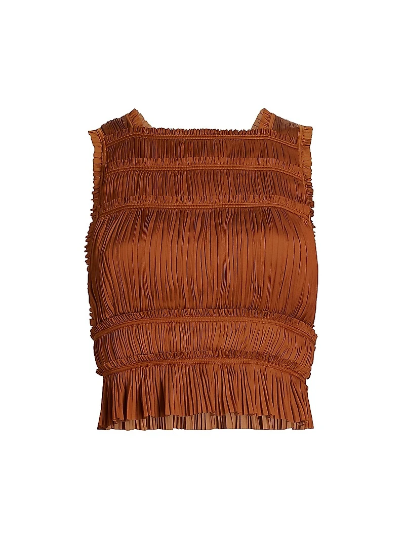 Ziva Plissé Satin Sleeveless Top