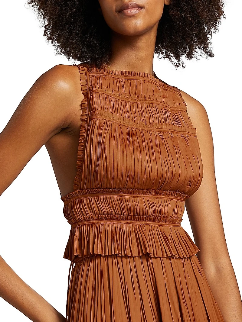 Ziva Plissé Satin Sleeveless Top