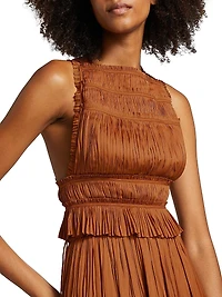 Ziva Plissé Satin Sleeveless Top