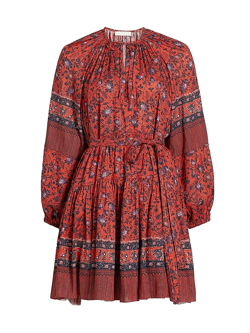 Abri Floral Cotton-Blend Tie-Waist Minidress