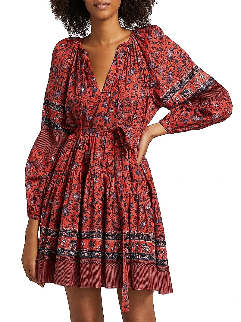 Abri Floral Cotton-Blend Tie-Waist Minidress