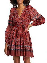 Abri Floral Cotton-Blend Tie-Waist Minidress
