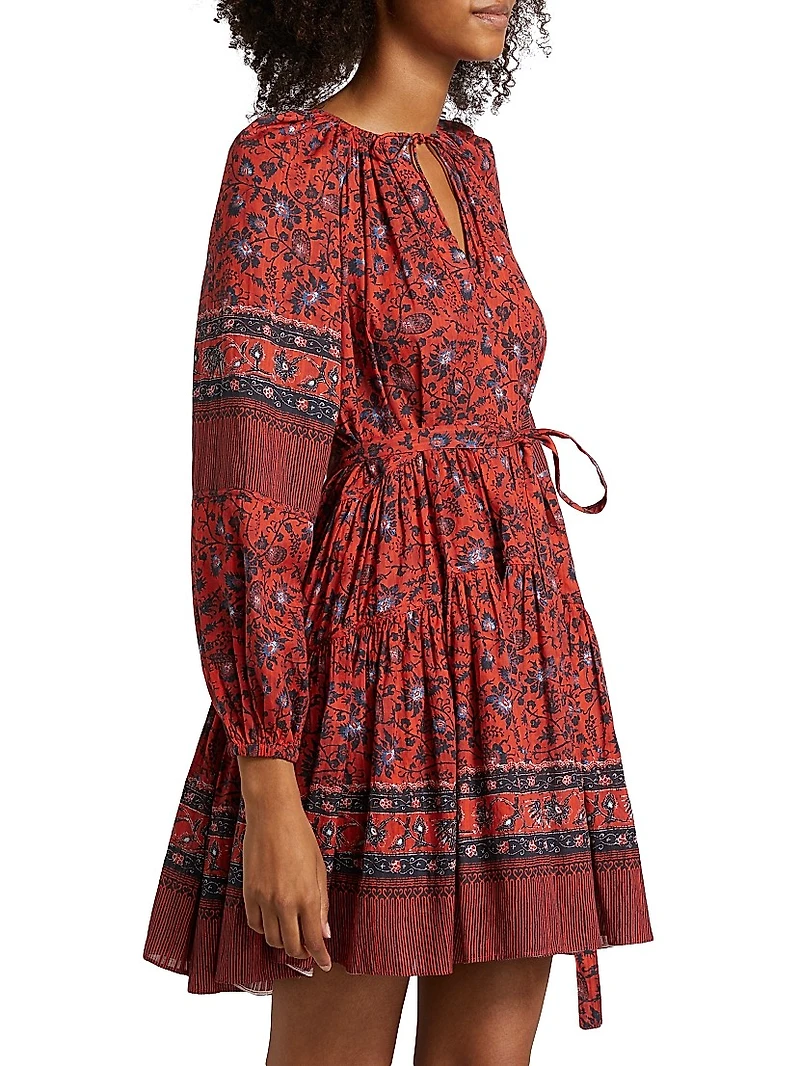 Abri Floral Cotton-Blend Tie-Waist Minidress