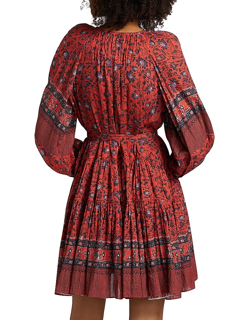 Abri Floral Cotton-Blend Tie-Waist Minidress