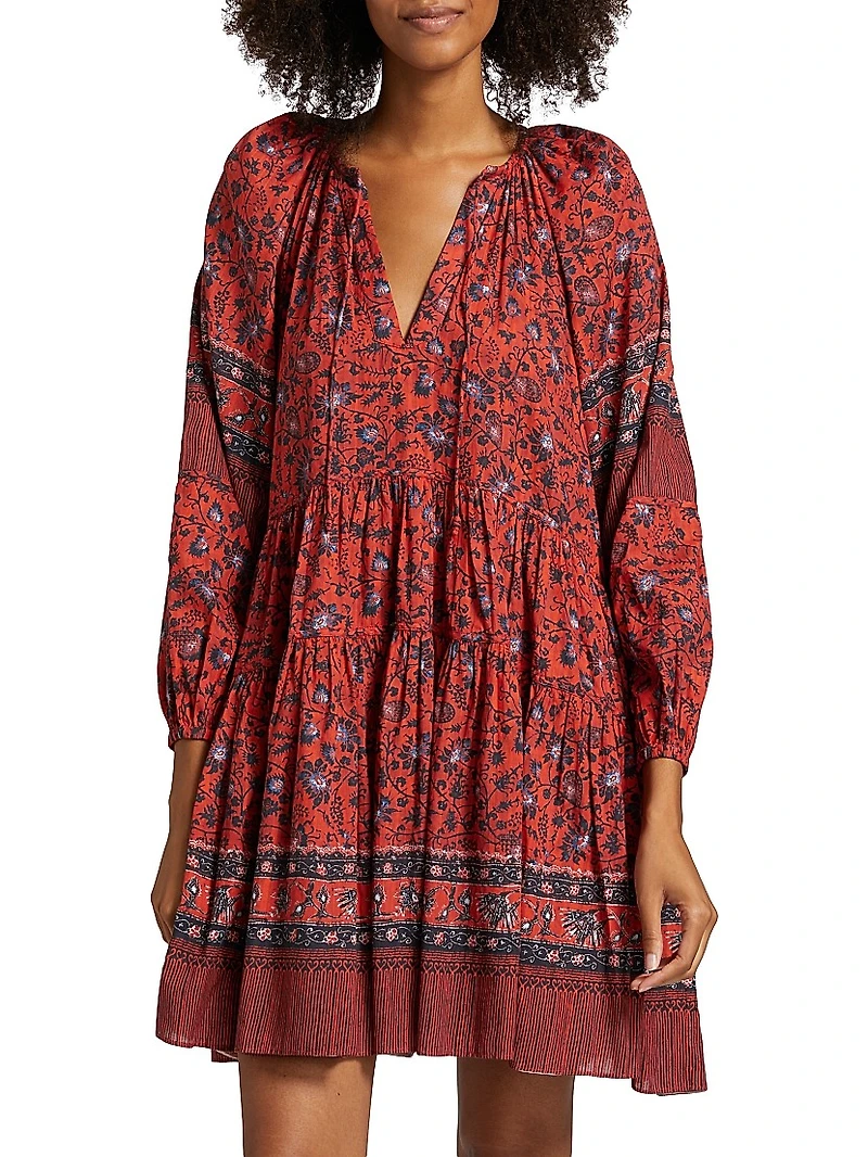 Abri Floral Cotton-Blend Tie-Waist Minidress