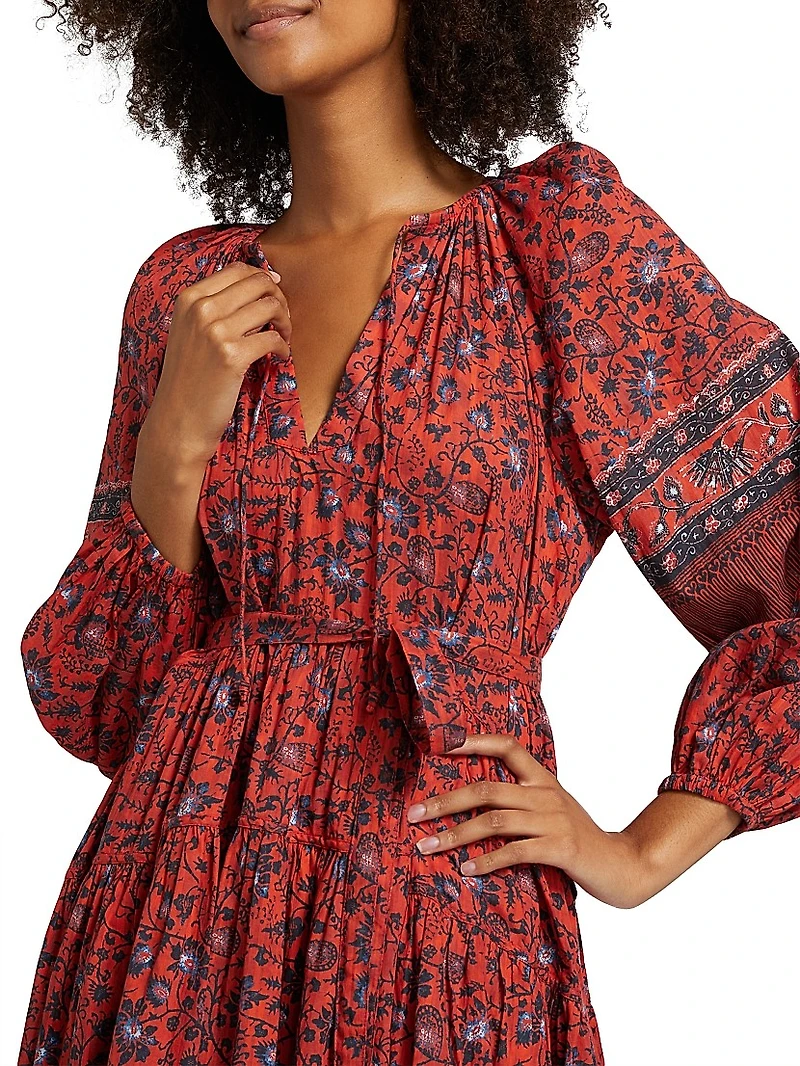 Abri Floral Cotton-Blend Tie-Waist Minidress