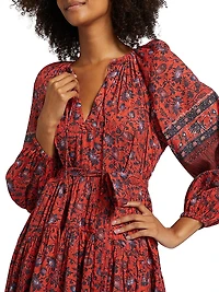 Abri Floral Cotton-Blend Tie-Waist Minidress