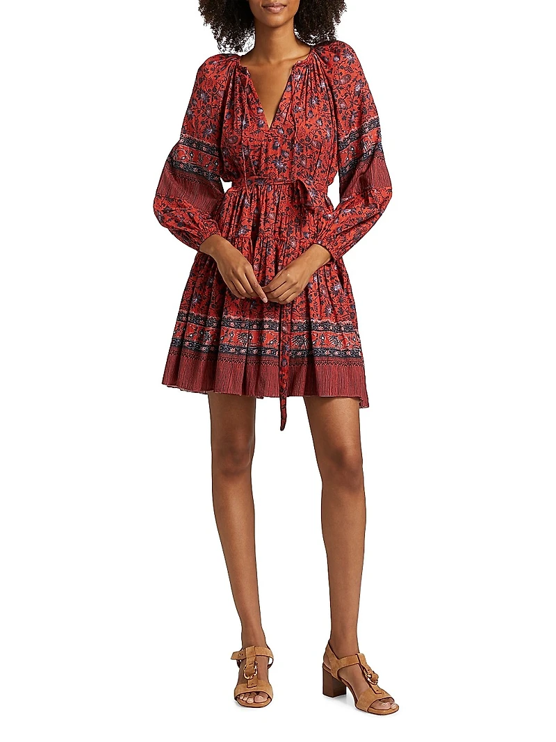 Abri Floral Cotton-Blend Tie-Waist Minidress