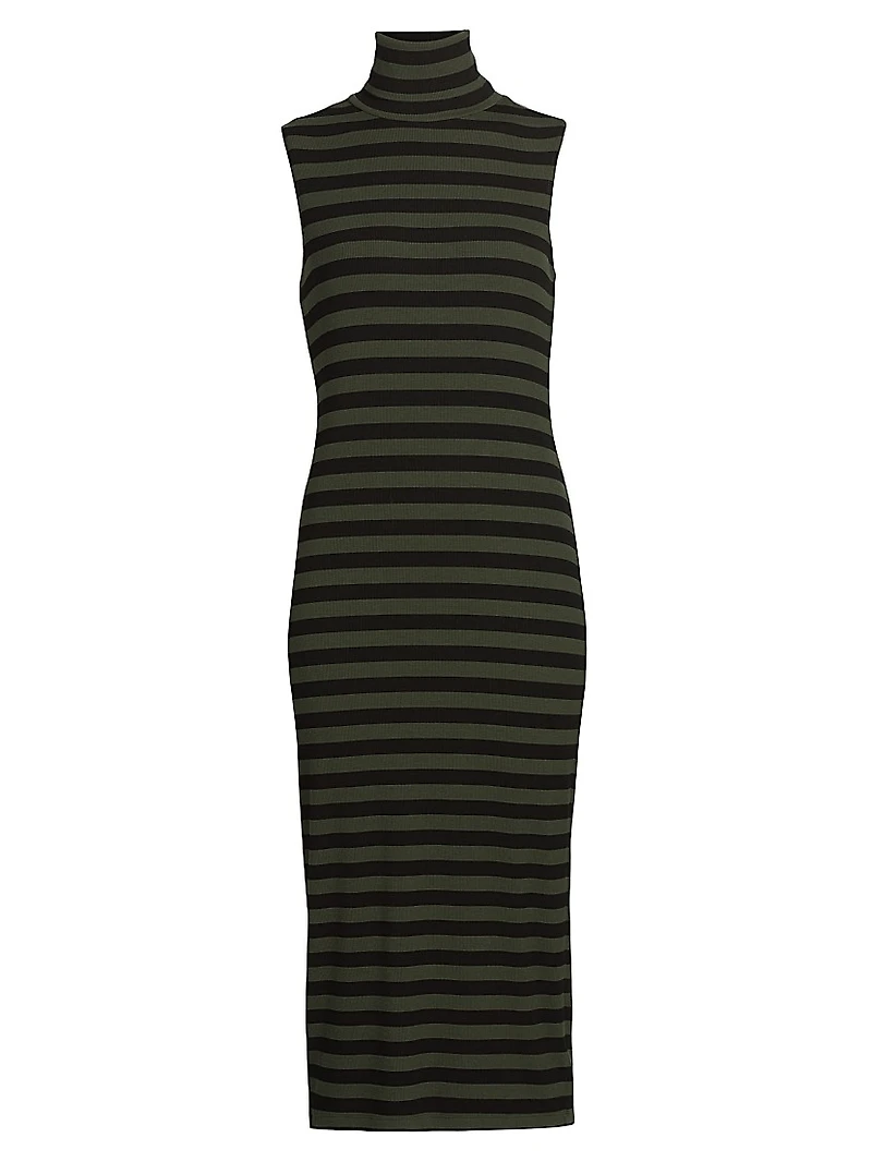 Brita Striped Turtleneck Sleeveless Midi-Dress