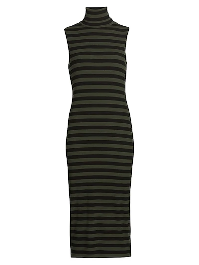 Brita Striped Turtleneck Sleeveless Midi-Dress