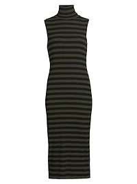Brita Striped Turtleneck Sleeveless Midi-Dress