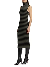 Brita Striped Turtleneck Sleeveless Midi-Dress