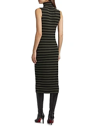Brita Striped Turtleneck Sleeveless Midi-Dress