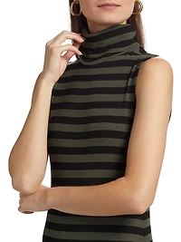 Brita Striped Turtleneck Sleeveless Midi-Dress