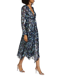 Tatia Floral Metallic Silk Twist Midi-Dress