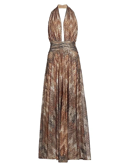 Reyna Abstract Sequined Halterneck Gown