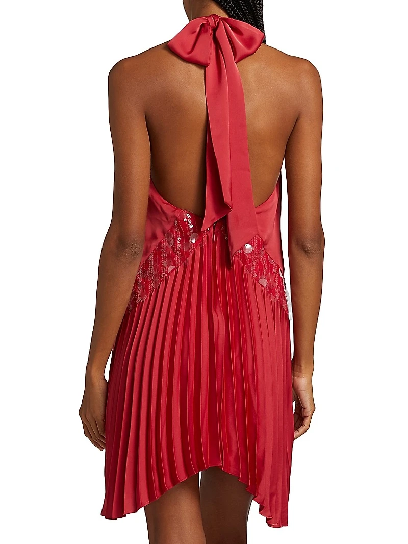 Marcia Sequin-Embellished Pleated Halterneck Minidress