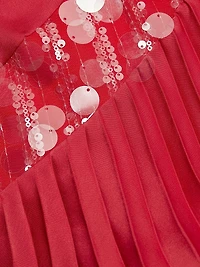 Marcia Sequin-Embellished Pleated Halterneck Minidress