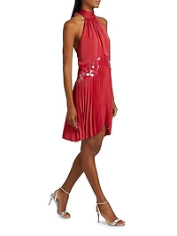Marcia Sequin-Embellished Pleated Halterneck Minidress