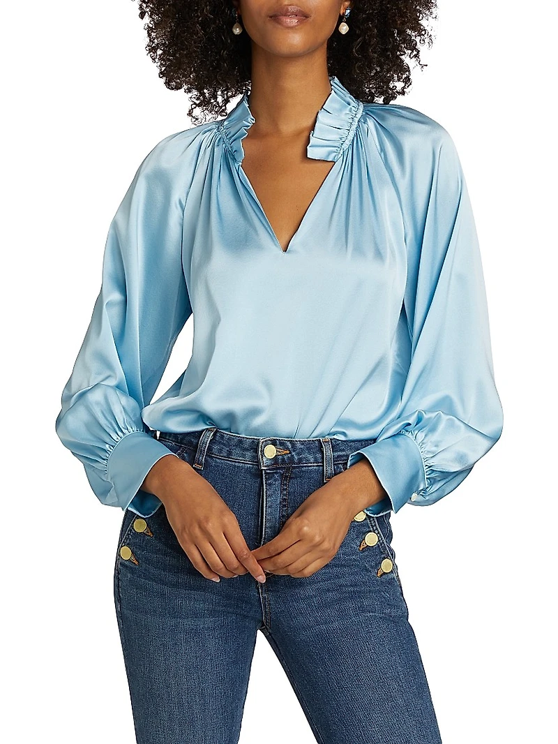 Gayle Ruffled Stretch Silk Blouse
