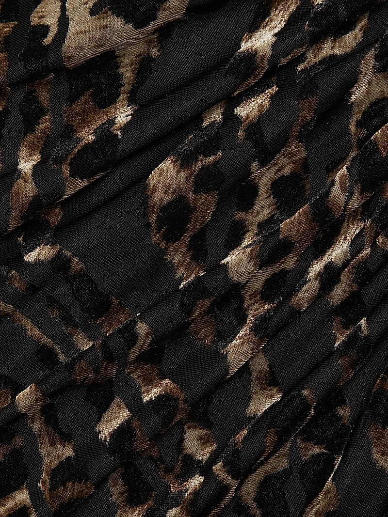 Eveline Leopard Velvet Long-Sleeve Midi-Dress
