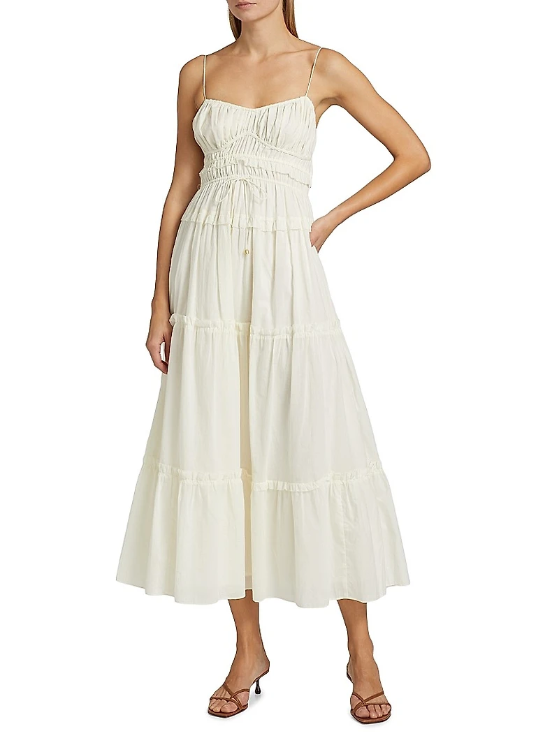 Hallie Cotton Gathered Midi-Dress