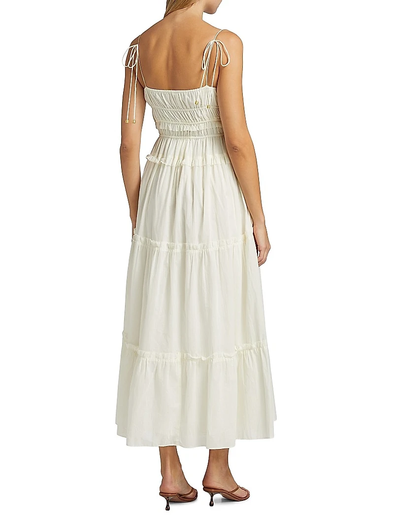 Hallie Cotton Gathered Midi-Dress
