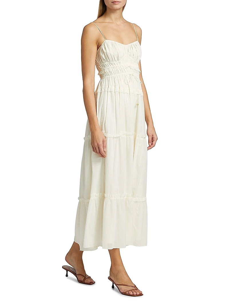 Hallie Cotton Gathered Midi-Dress