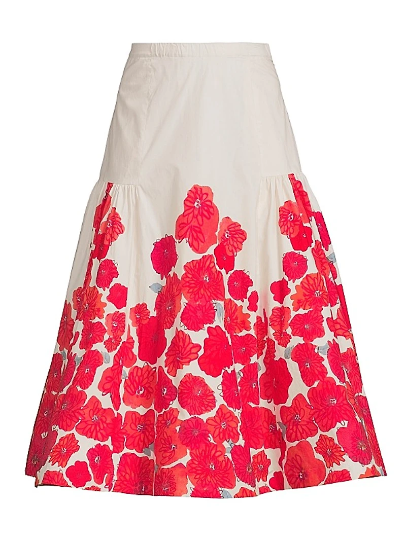 Placed Poppy Midi-Skirt
